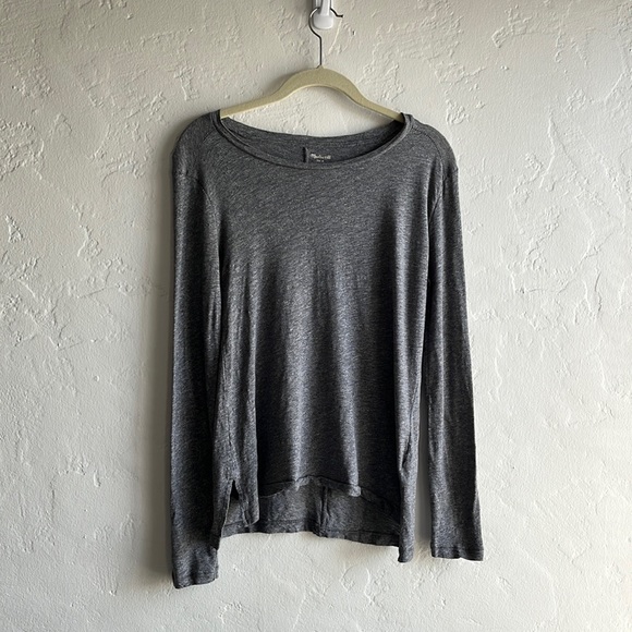 Madewell Tops - Madewell, Long Sleeve Heather Grey Tee with Split Side Seams, Size S